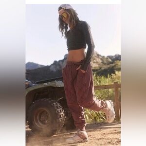 Free People Movement Countdown Sweatpants Quilted Jogger Pant Oxblood Wi…
